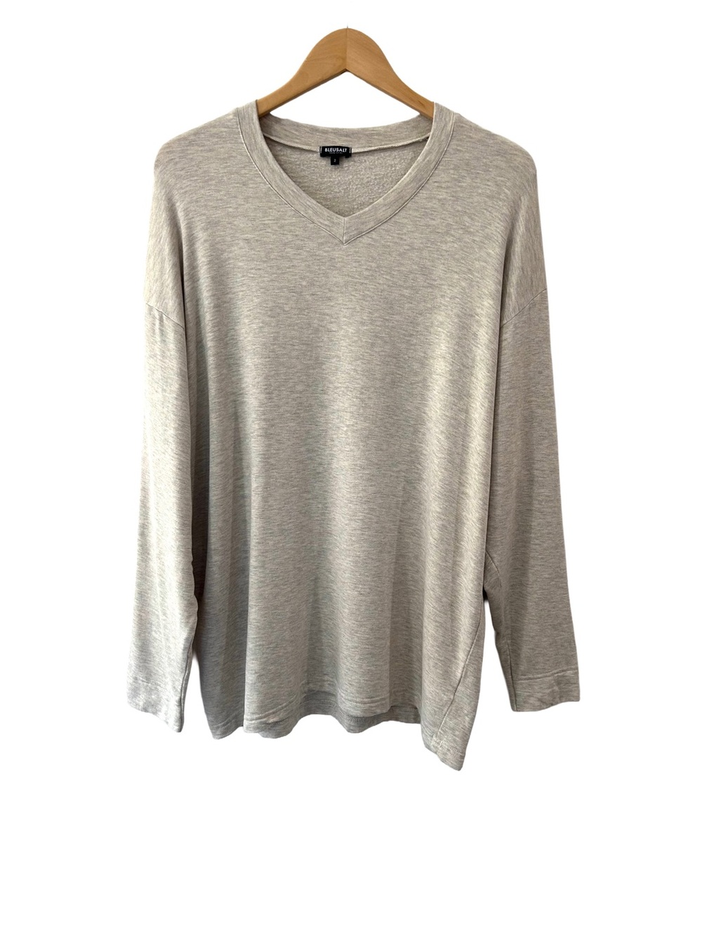 Bleusalt Oversized V-Neck Pullover Long Sleeve Top Size 2 M fits L/XL sand modal
